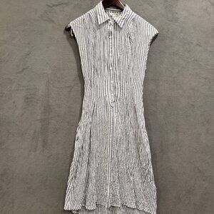 Max Studio‎ Women's Blue Striped Seersucker Midi Dress Size XS Tie Hi-Low Boho